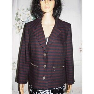 Isaac Mizrahi Live Women’s Size 14 Black & Wine Dress Blazer W/Zipper Pockets